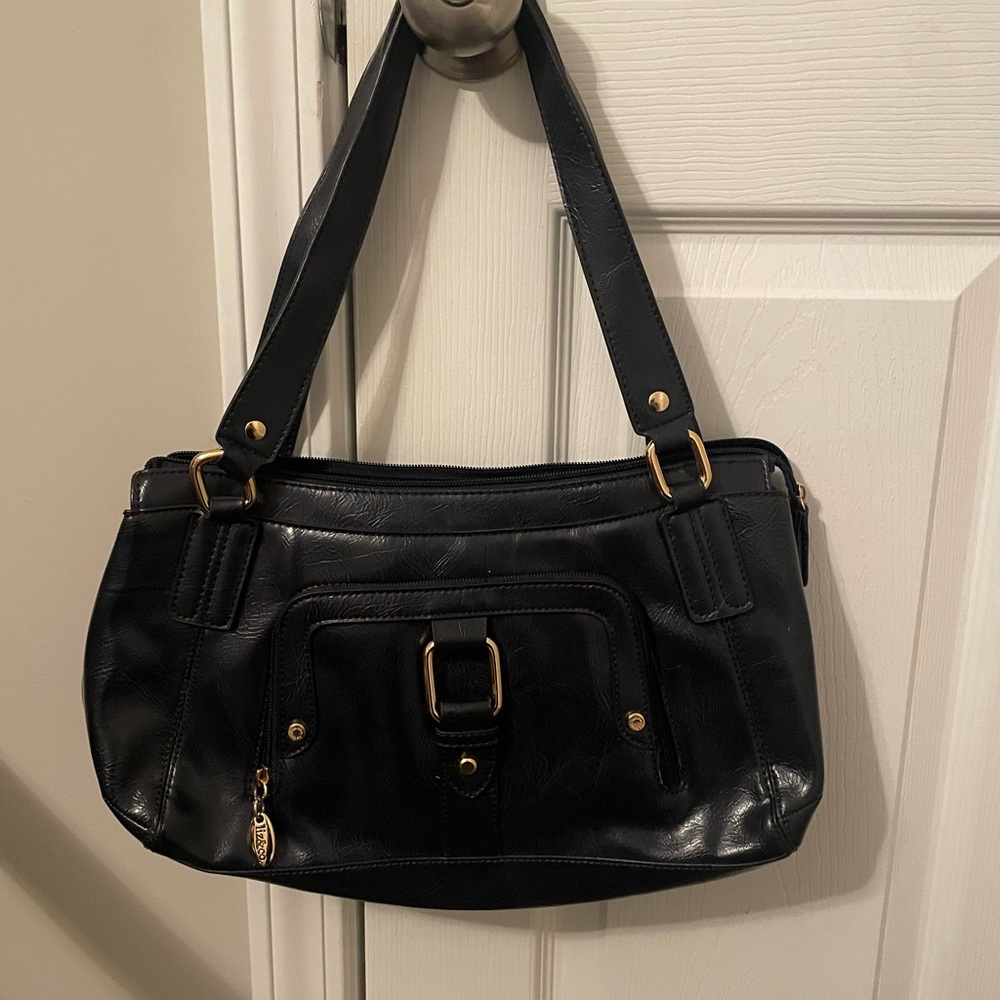 Liz & Co Blue Glossy Shoulder Bag with Structured Design